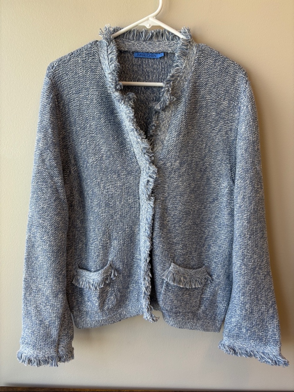 J. McLaughlin Blue and White Marled Knit Sweater Cardigan